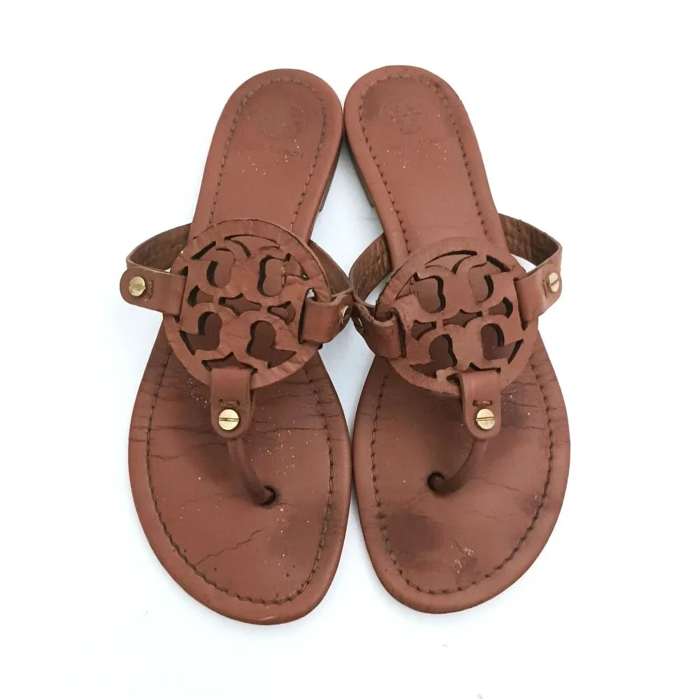 Tory Burch Miller Thong Sandals Brown Leather US 8.5M
